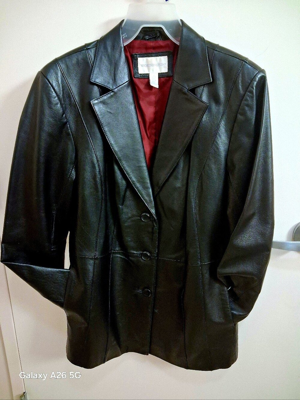 EXC. Worthington Black Leather Blazer with Red Lining Size 1X